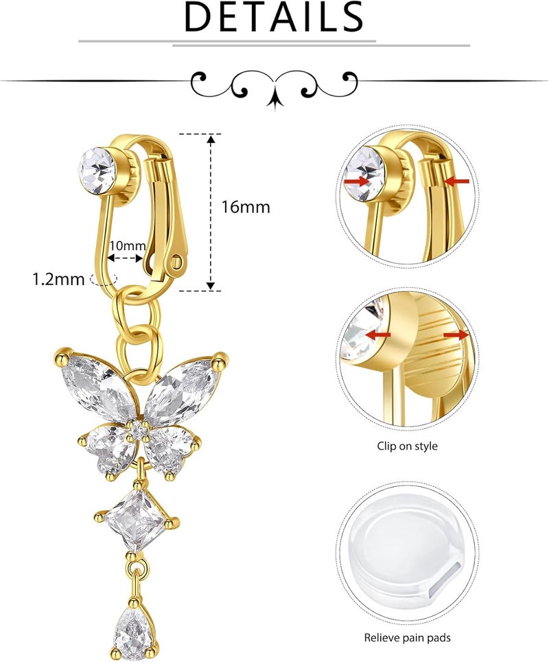 D.Bella Fake Belly Ring Fake Belly Piercing Clip on Belly Button Rings Surgical Steel Fake Belly Button Ring Fake Earrings Diamond Snake Dangle Non Piercing Fake Belly Piercing Jewelry - Image 2